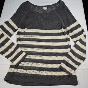 Converse Womens XL Gray White Striped Open Knit Sweater Raglan Sleeve skater